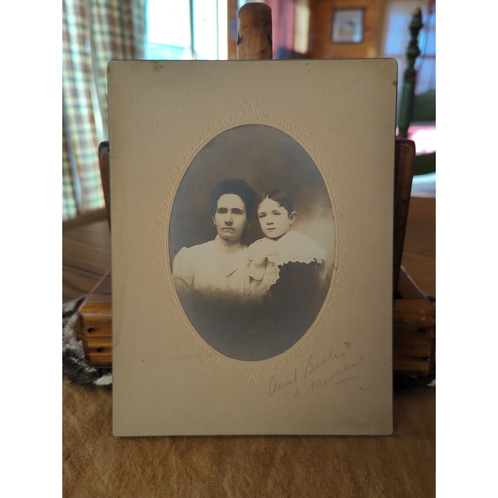 Antique Cabinet Card Photo Victorian Portrait Mother Child Aunt Belle Frances